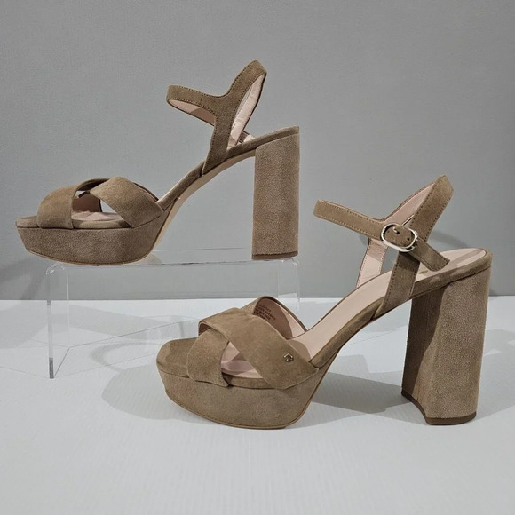 Kate Spade Delphi Platform Sandal Heel Roasted Almond Tan Suede Size 10 - Picture 2 of 13